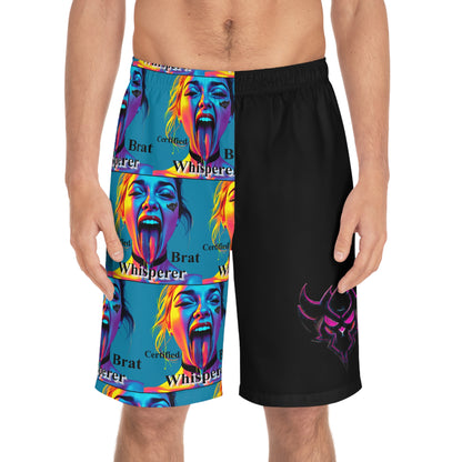 "Certified Brat Whisperer/Untameable" Trendy Graphic Board Shorts for Men, Colorful Beachwear, Perfect for Summer, Pool Parties, and Casual Days