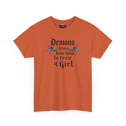 "Demons Know How to Treat a Girl" Gothic Graphic Tee for Dark Souls Enthusiasts, Unisex Heavy Cotton T-Shirt, Perfect for Halloween, Music Festivals, Casual Wear, [...]
