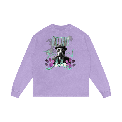 "Got That Dog in Me" Acid Wash Oversize Long Sleeve T-Shirt