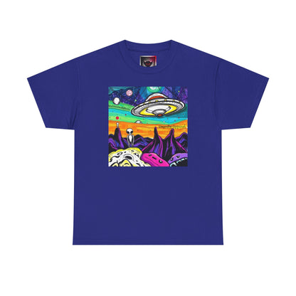 UFO Retro Alien Landscape T-Shirt — Colorful Space Art Tee