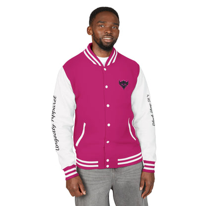 Letterman Jacket — Pink Kaleidoscope "Black Sheep of the Family"  Design with 'Ungodly Apparel' Sleeve Text