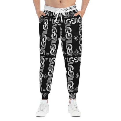 Ungodly Chain Pattern Athletic Joggers — Black & White All-Over Print