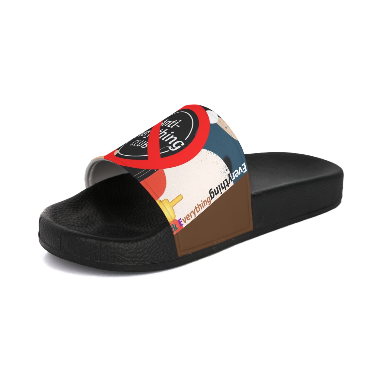 Men's Slide Sandals - Bold Statement Slippers with "Anti-Everything Club"  Design