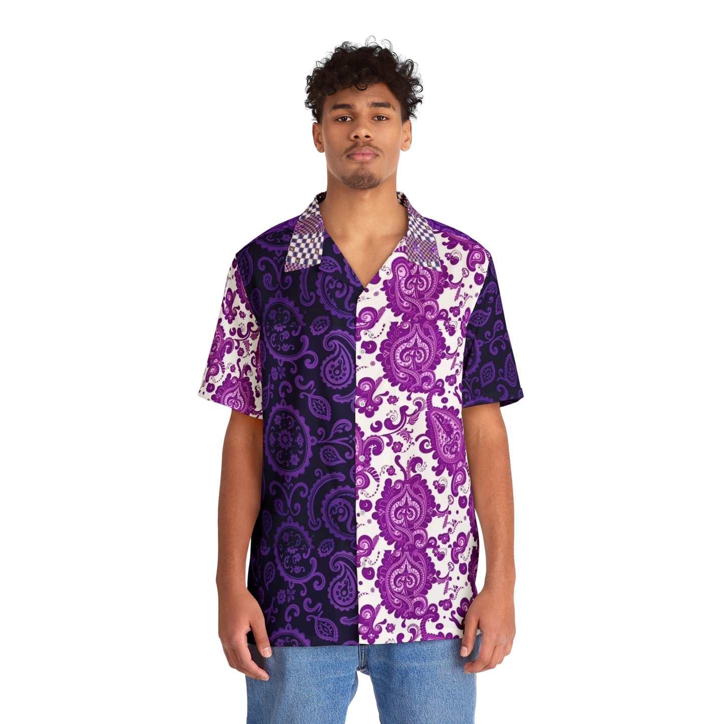 Purple Paisley Hawaiian Shirt — Men’s Tropical Aloha Button-Up