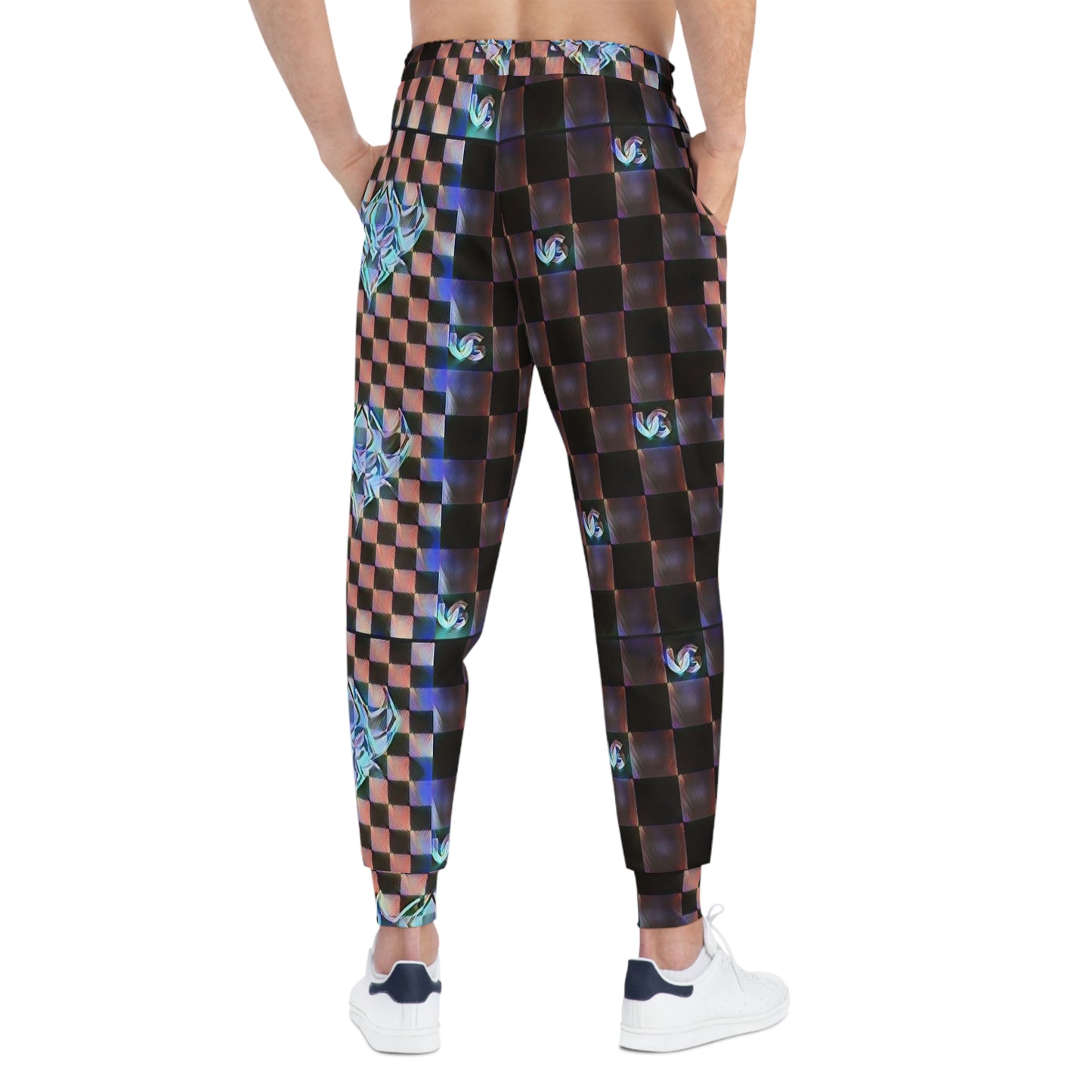 UG Checkered Pattern Rose Athletic Joggers — Floral Geometric AOP Sweatpants