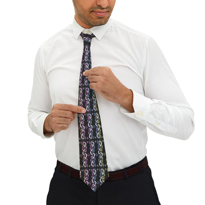 Rainbow "Ungodly" Chain Pattern Necktie – Colorful Linked Design for Formal & Casual Wear