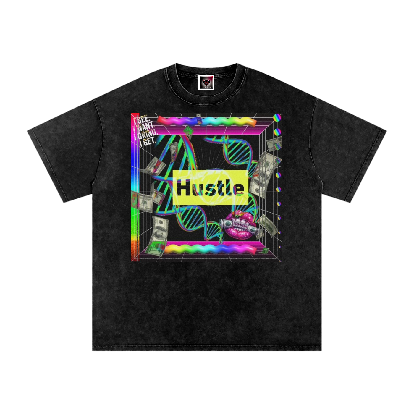 "Hustle in My DNA" Snow Washed Oversized Cotton T-Shirt