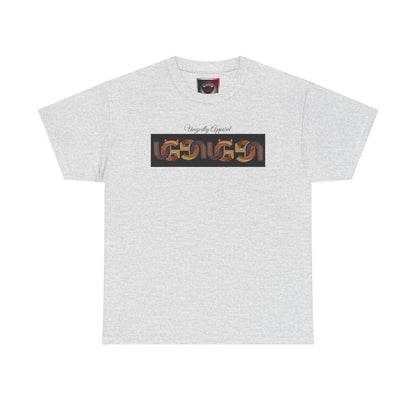 Retro Ungodly Apparel Flame Script Tee — Brown UG Link Pattern Graphic T-Shirt