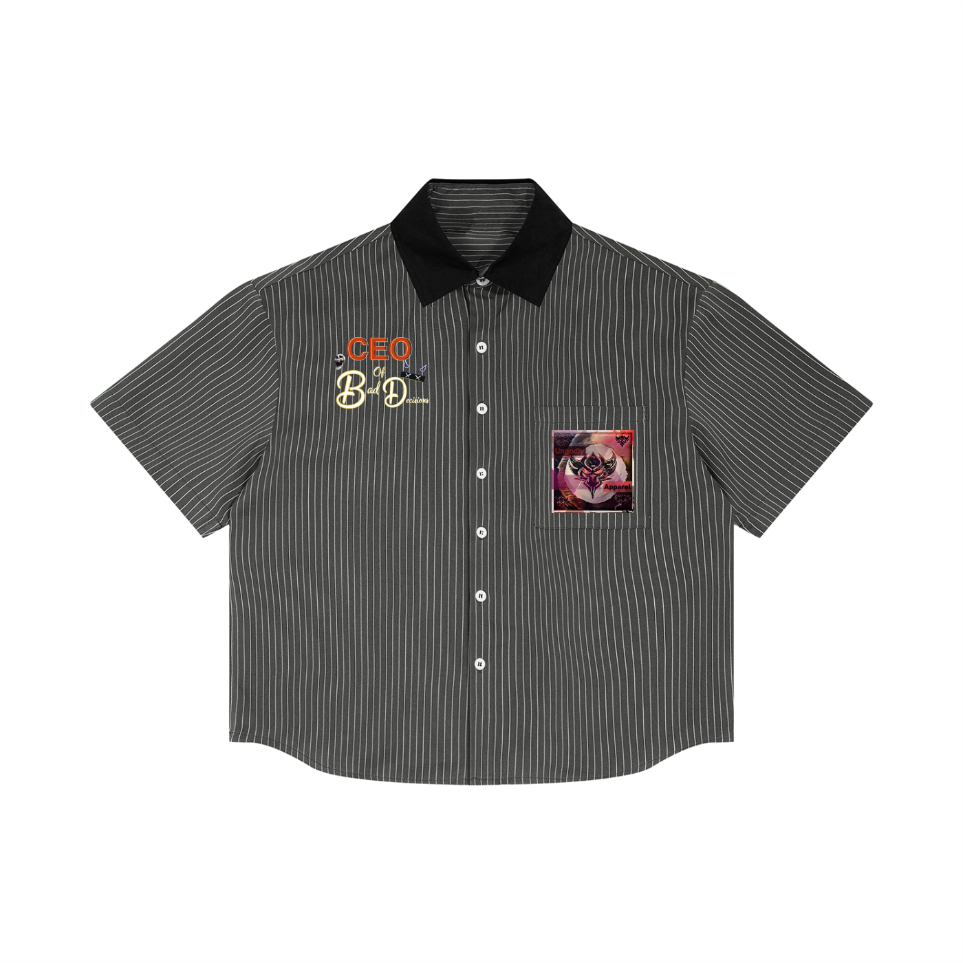 "Ungodly Mashup" Unisex Striped Boxy Contrast Collar Shirt