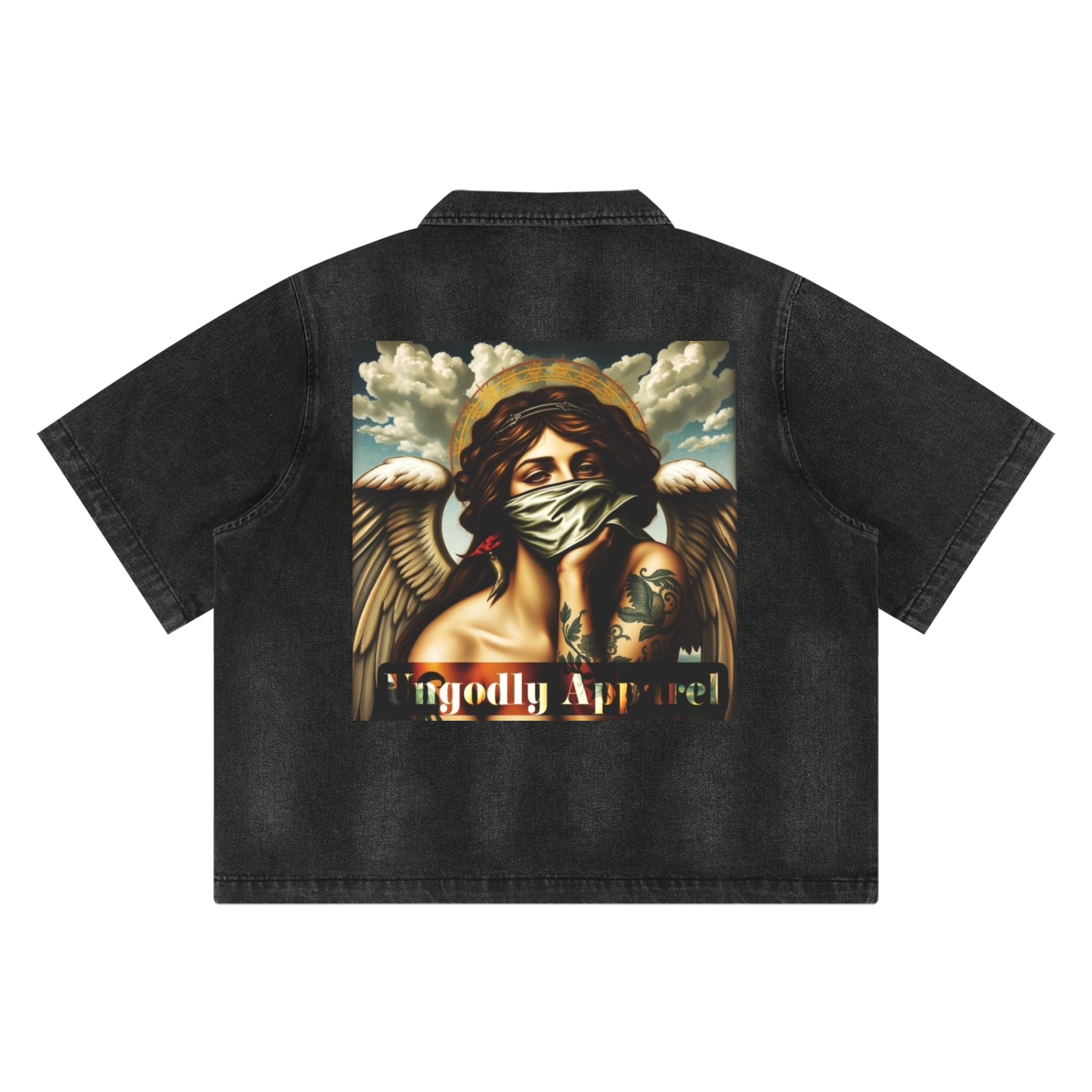 "Ungodly Renaissance Angel" Unisex Vintage Washed Full-Zip Denim Shirt