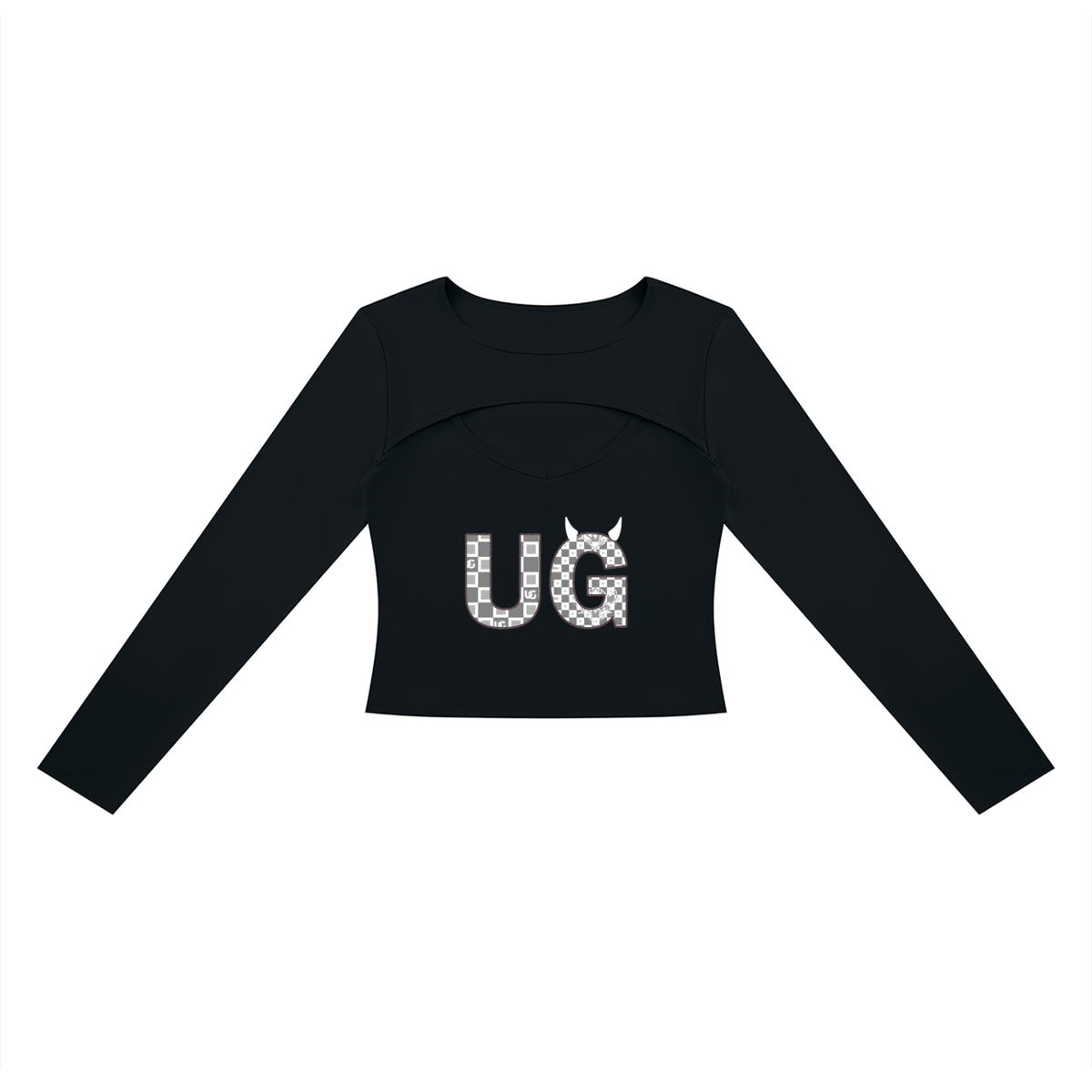 White checkerboard UG Apparel Women's Cutout Long Sleeve T-Shirt