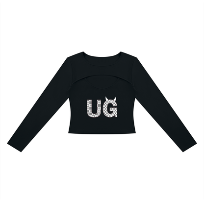 White checkerboard UG Apparel Women's Cutout Long Sleeve T-Shirt