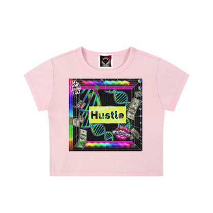 "Hustle in My DNA" Snow Washed Crop Top