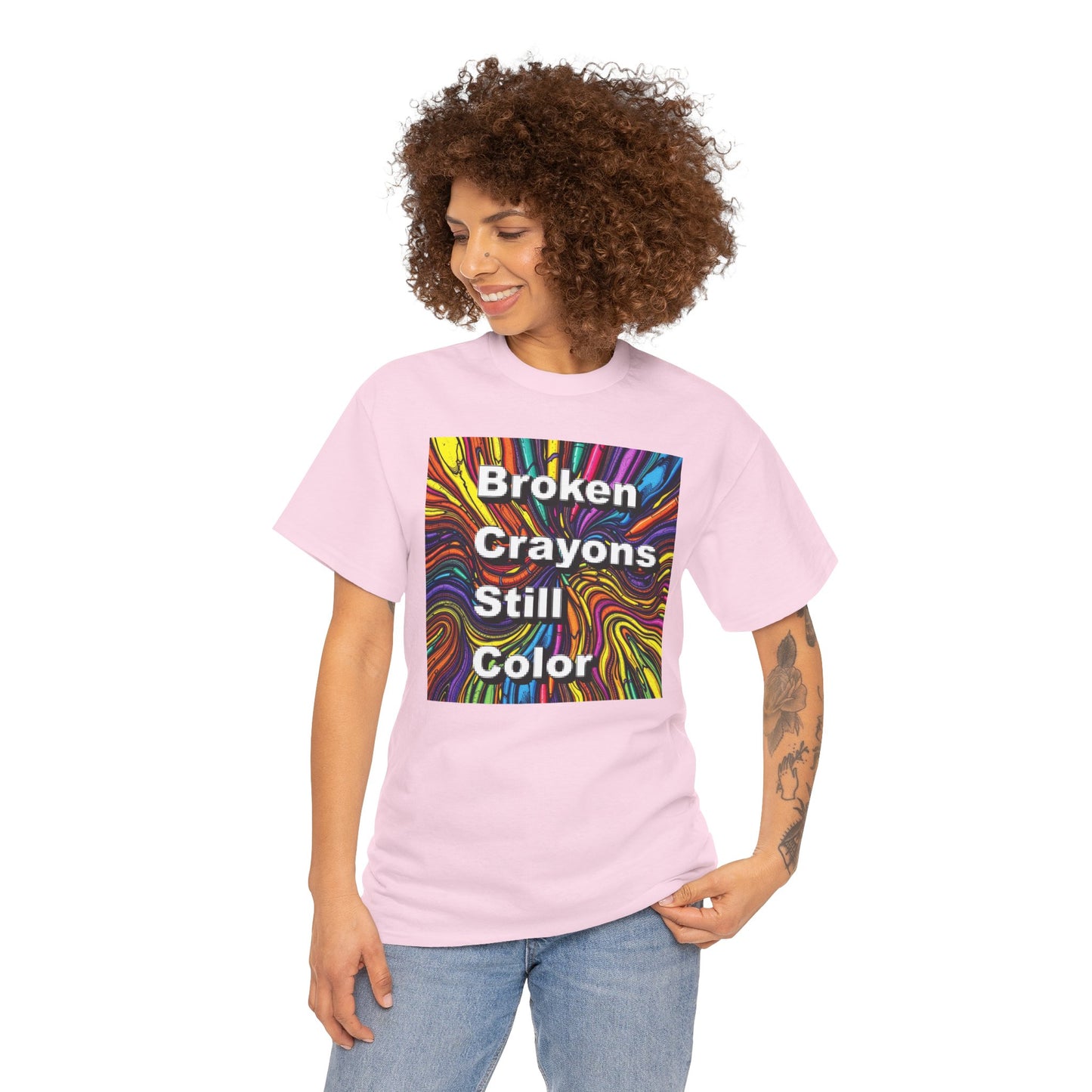 Inspirational Unisex Heavy Cotton Tee - 'Broken Crayons Still Color'