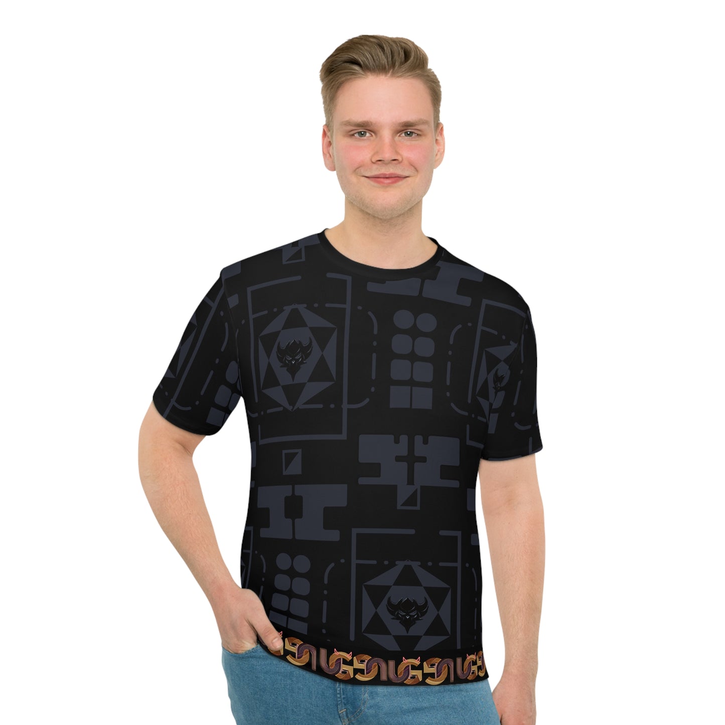Geometric Ungodly Tech-Pattern Men's Loose T-Shirt