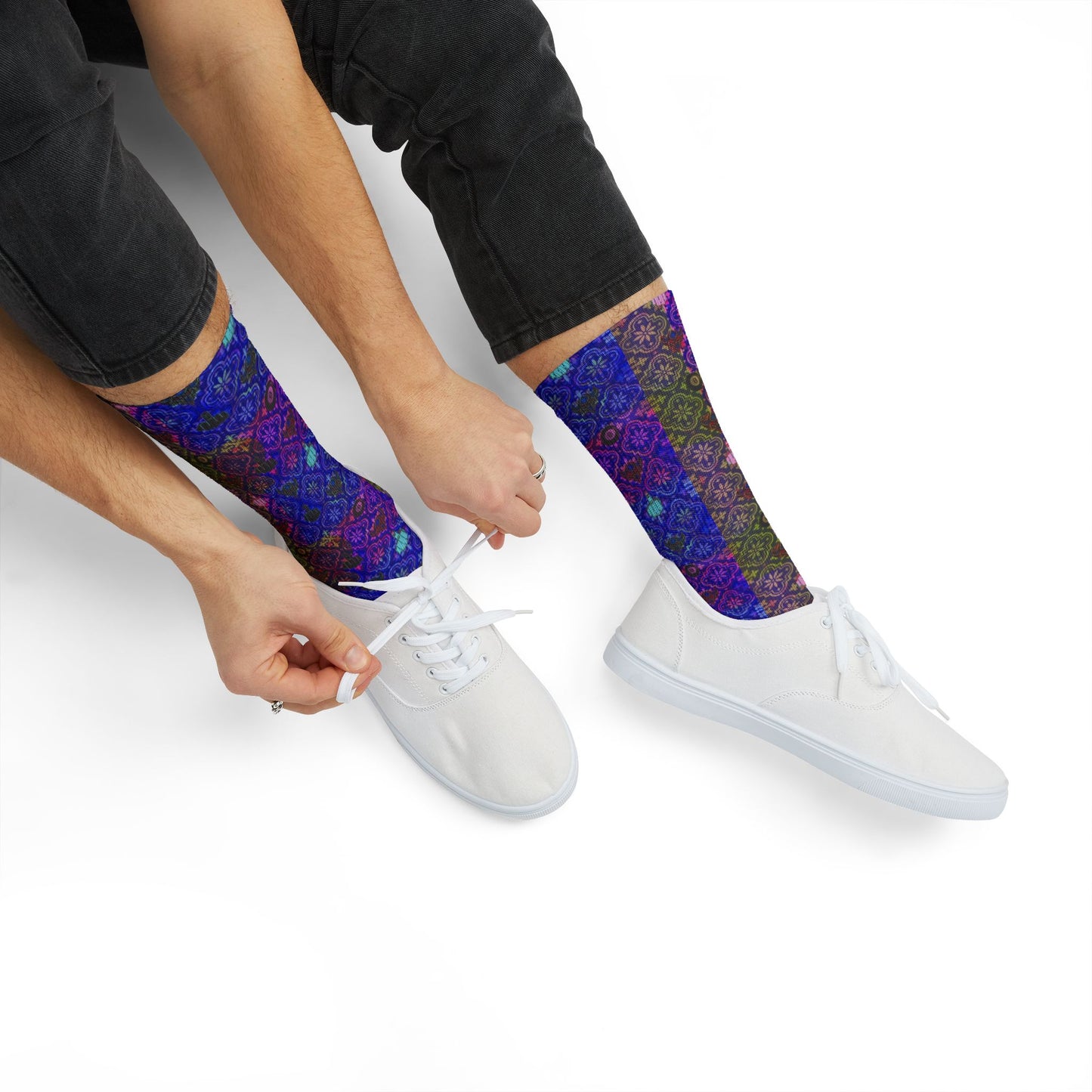 Purple Mosaic Sublimation Socks — Vibrant Geometric Crew Socks