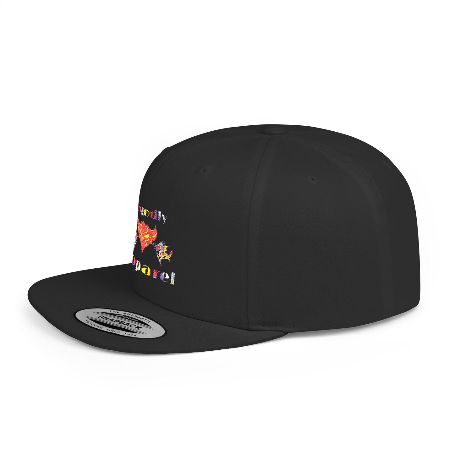 Flat Bill Snapback Hat — Colorful Flame Logo "Ungodly Apparel" Streetwear Cap