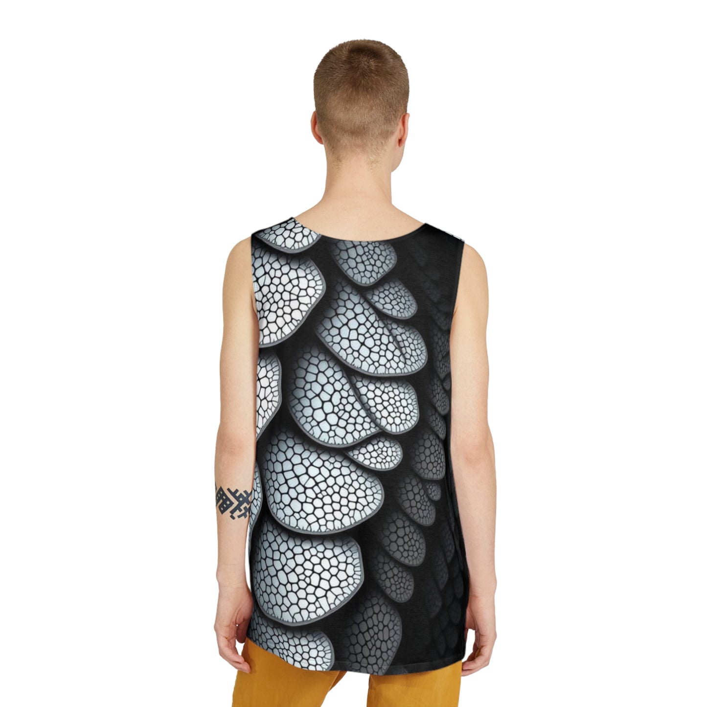Men's Tank Top — Black Scaled Dragon Skin All-Over Print with Red Script