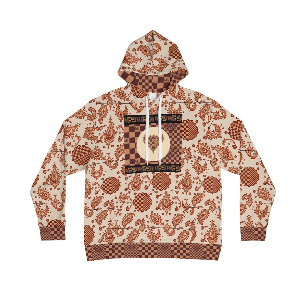 UG Apparel Checkerboard and Vintage Paisley Pattern Hoodie – Boho Retro Pullover
