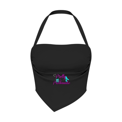Women’s "Pretty & Problematic" Ruched Halter Neck Yoga Tank Top
