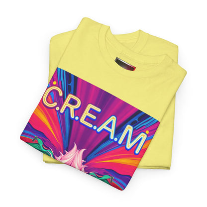 C.R.E.A.M. Unisex Heavy Cotton Tee, Colorful Graphic Shirt, Casual Wear, Music Festival Tee, Gift for Art Lovers