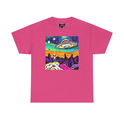 UFO Retro Alien Landscape T-Shirt — Colorful Space Art Tee