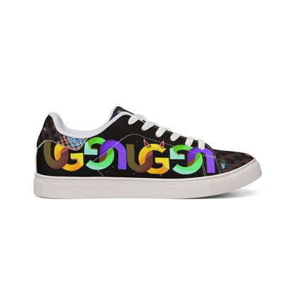 Leather Sneakers — Colorful Graffiti UG Checkboard Pattern Low-Top for Men