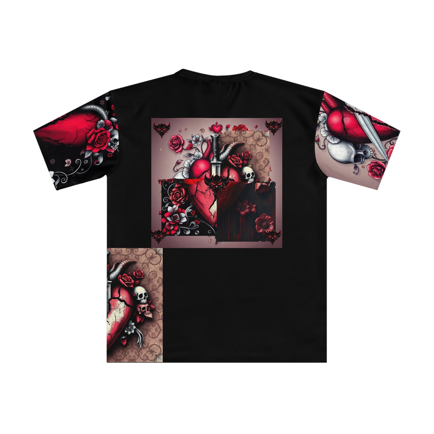 "Tangled Hearts" Men's Loose Skull & Rose T-Shirt – Edgy Floral Graphic Tee for Casual Style
