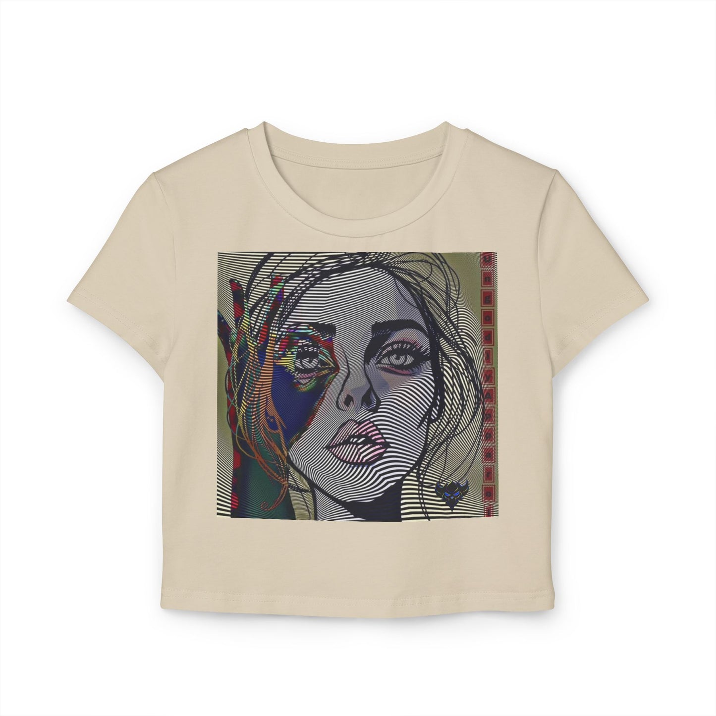 Abstract OK Symbol 666 Portrait Women's Baby Tee - Modern Line Art Face Graphic Crop Top