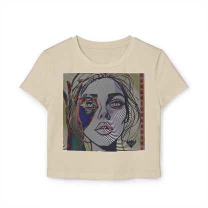 Abstract OK Symbol 666 Portrait Women's Baby Tee - Modern Line Art Face Graphic Crop Top