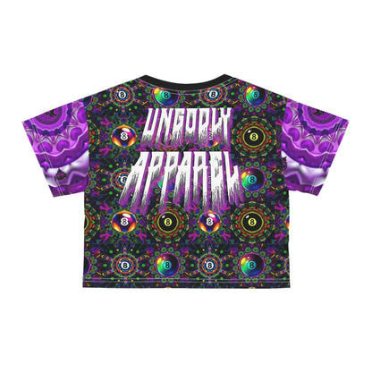 "Ungodly 8 Ball" Colorful 8-Ball Crop Tee for Gamers, Trendy Streetwear, Unique Gift for Pool Lovers, Festival Apparel, Playful Summer Top