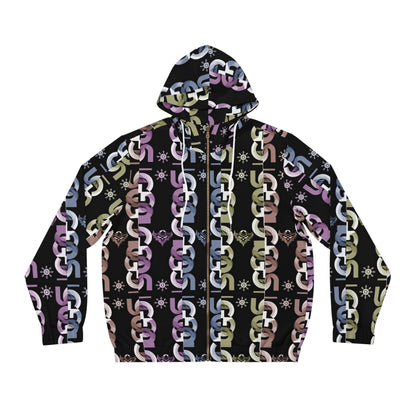 Men's Full-Zip Hoodie — Pastel Ungodly Chain & Symbols All-Over Print