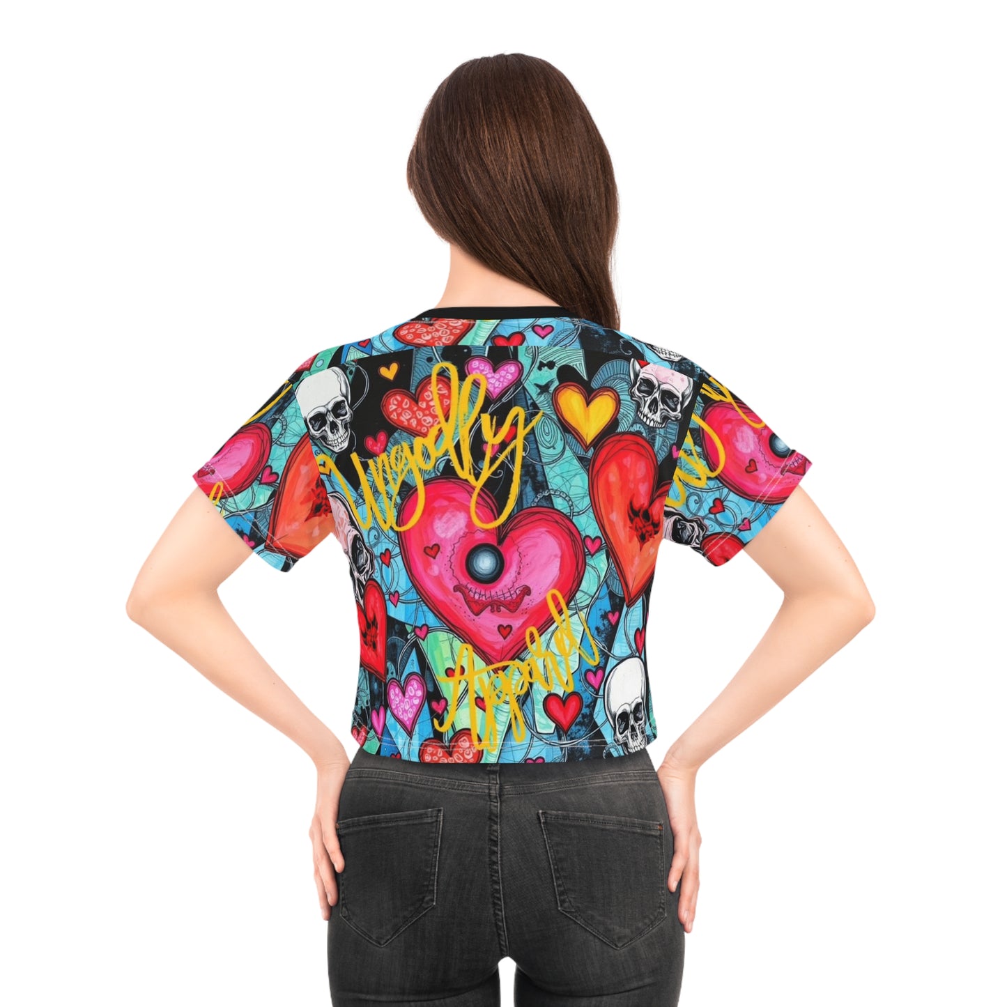 Blue Skull and Hearts Pattern Crop Top