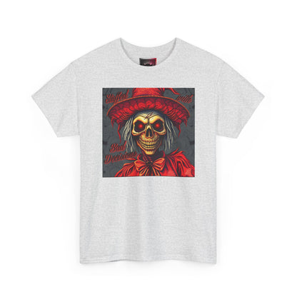 "Stuffed with Bad Decisions" Vintage-Inspired Scarecrow Skull Tee: Perfect for Halloween, Casual Wear, Gifts, Concerts, & Everyday Style