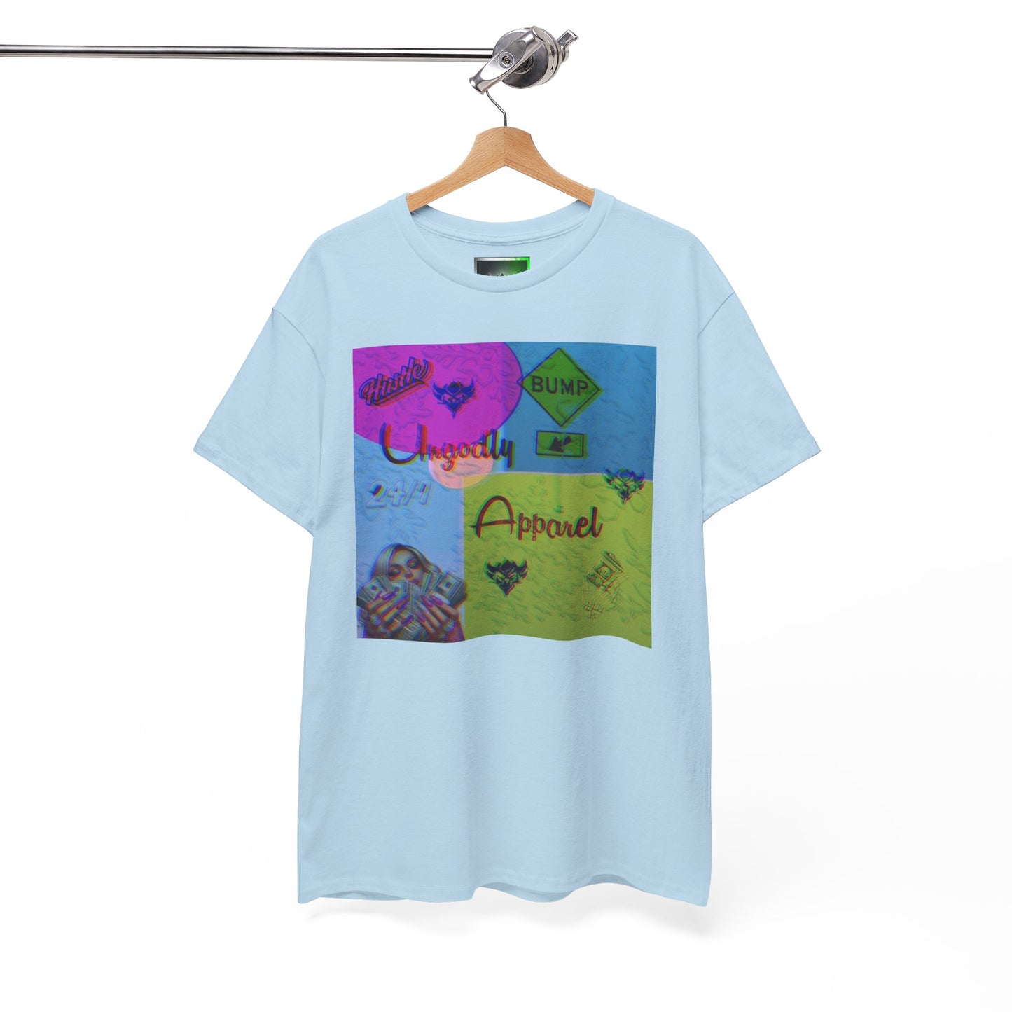 Abstract Pop-Art Graphic Tee — 'Apparel' Color Block Design