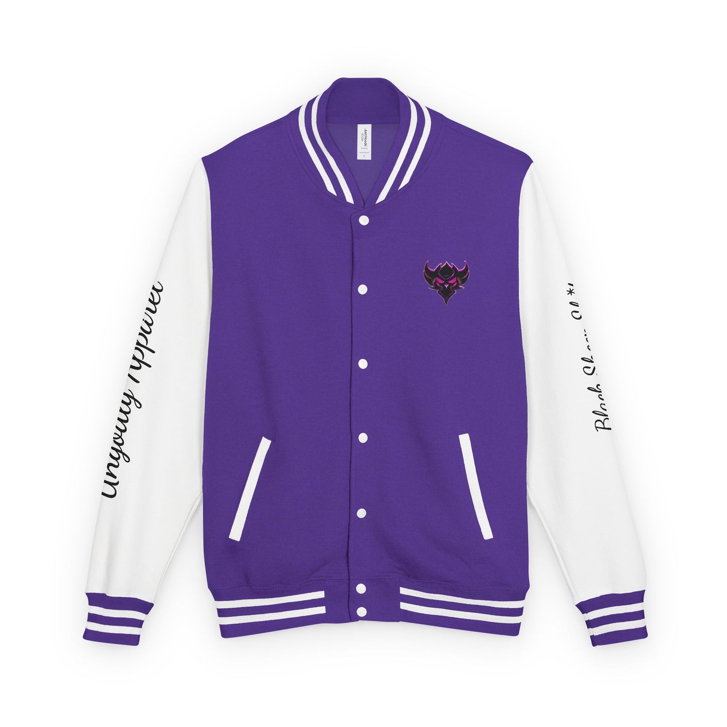 Letterman Jacket — Pink Kaleidoscope "Black Sheep of the Family"  Design with 'Ungodly Apparel' Sleeve Text
