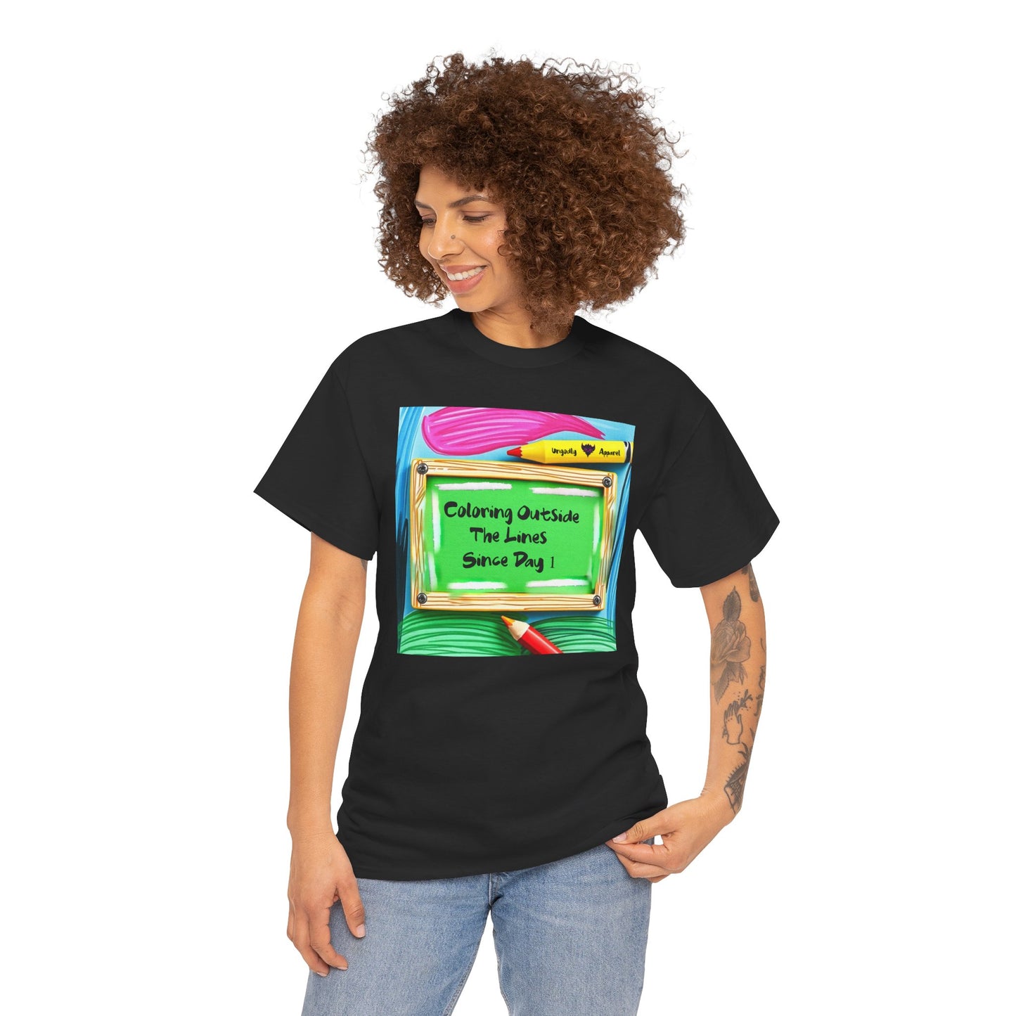 "Coloring Outside the Lines Since Day One" Unisex Heavy Cotton Tee