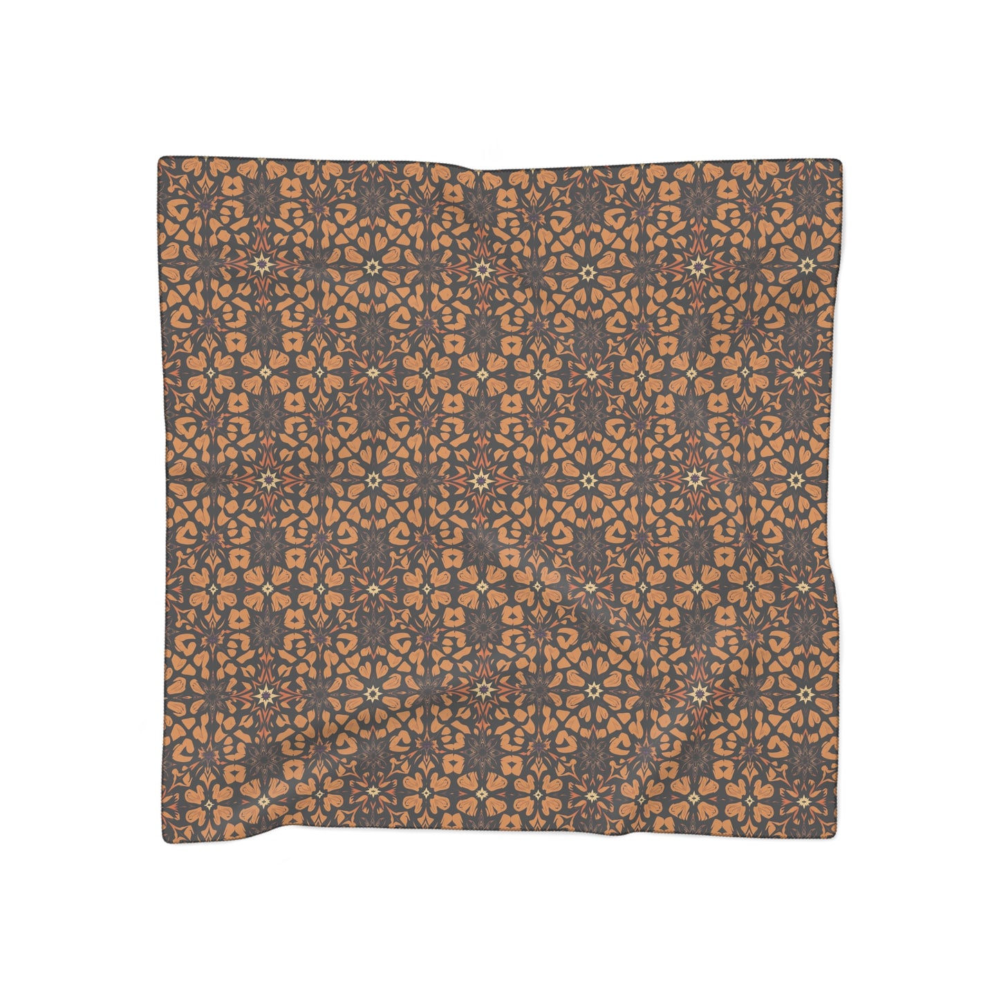 Geometric Tile Pattern Polyester Scarf — Warm Brown Floral Motif