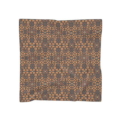 Geometric Tile Pattern Polyester Scarf — Warm Brown Floral Motif