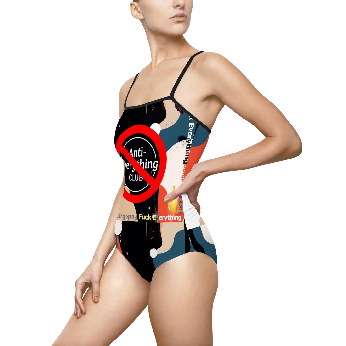 "Anti-Everything Club" Women's One-Piece Swimsuit, Summer Swimwear, Beachwear, Pool Party Outfit, Trendy Bathing Suit