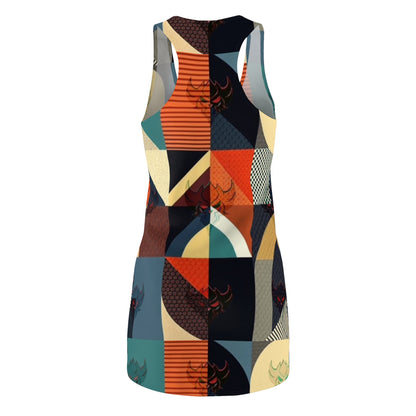 Geometric Retro Patchwork Racerback Dress — Vintage Midcentury Print
