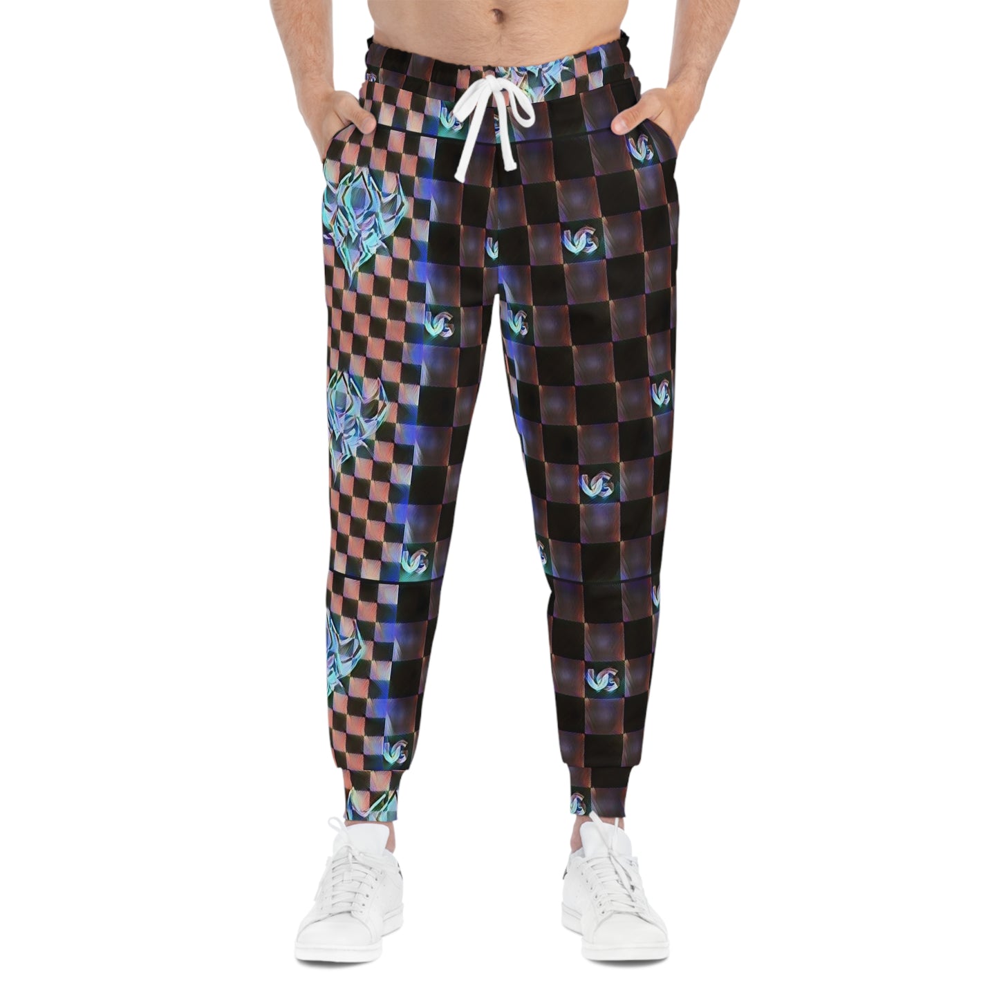 UG Checkered Pattern Rose Athletic Joggers — Floral Geometric AOP Sweatpants