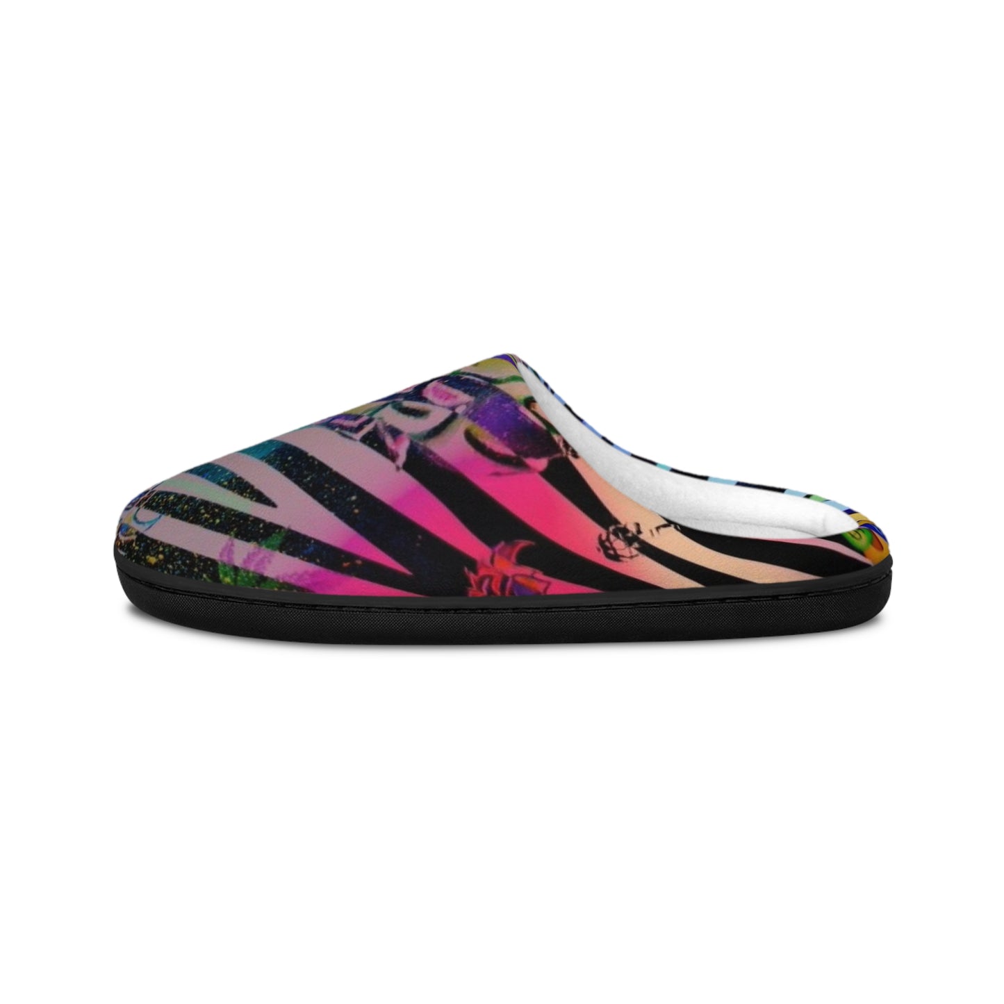 "Ungodly Zebras" Women’s Indoor Slippers — Colorful Striped Floral Cozy House Shoes