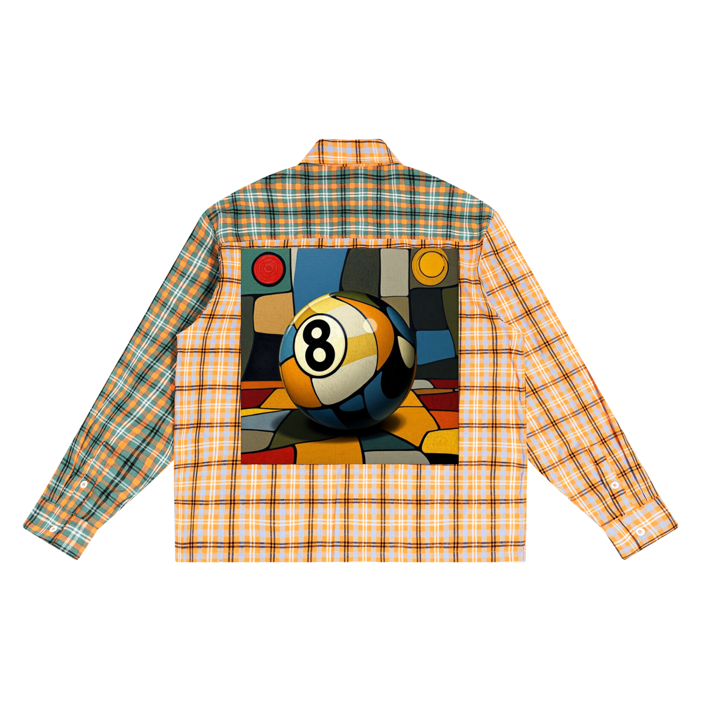 "8 ball" Unisex Oversized Plaid Color Block Shirt