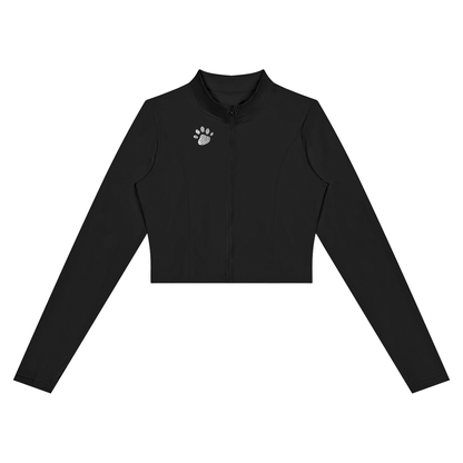 "UG Apparel White Checkerboard Paw" Women’s Crop Yoga Sports Jacket