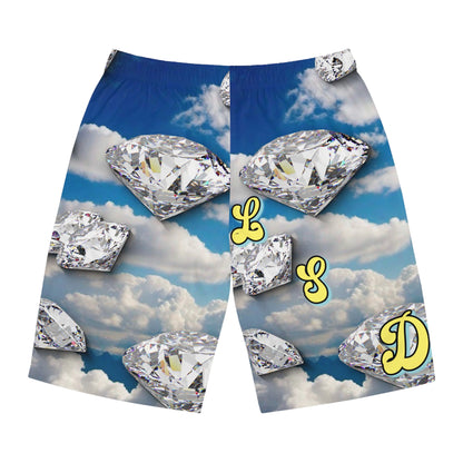 "Lucy in the Sky with Diamonds Board Shorts" Sky Blue Diamond Men's Board Shorts - Personalized Swim Trunks, Beachwear, Custom Summer Shorts, Vacation Essentials, Gift for Him
