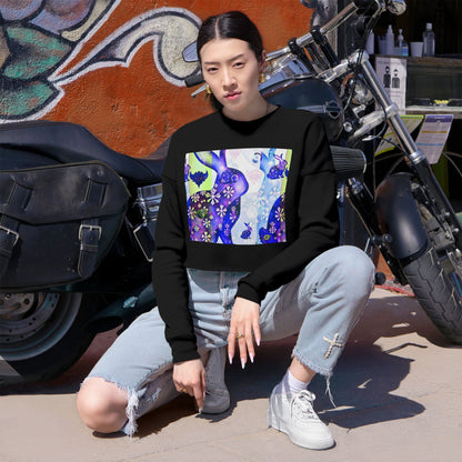 Floral Blue Snow Bunnies Cropped Sweatshirt