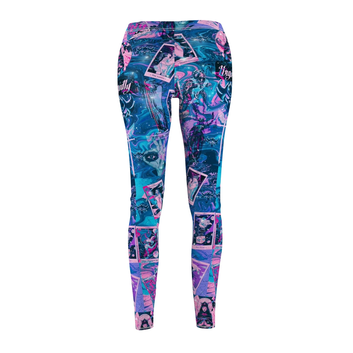 Mystic Tarot Photo Collage Leggings — Women's Vibrant Blue & Pink