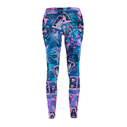Mystic Tarot Photo Collage Leggings — Women's Vibrant Blue & Pink