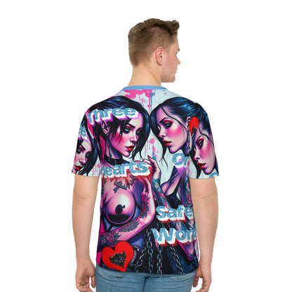 Bold Graphic Men's Loose T-Shirt - 'Three Hearts, One Safe Word'